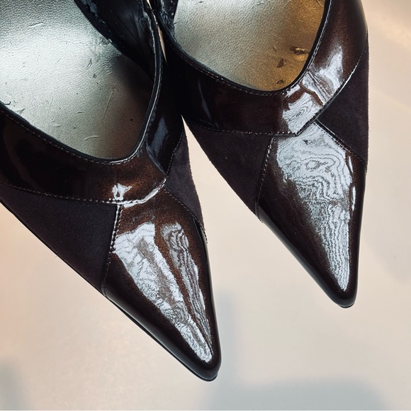 Nine West Brown Pointed Toe Suede Patent Leather Shoes Size 8 - Picture 10 of 15
